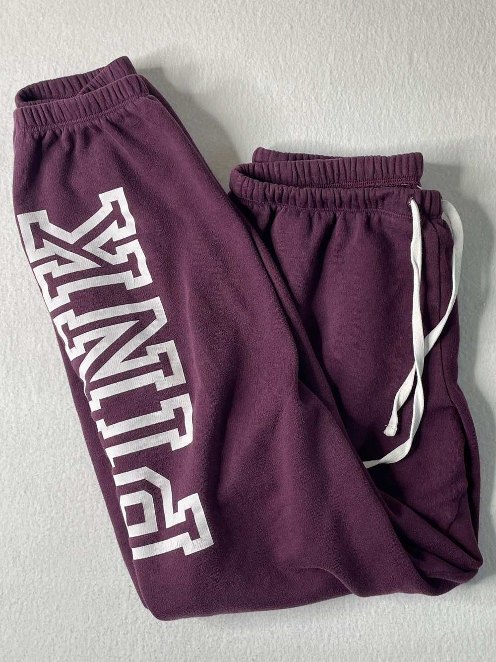 PINK Victorias Secret Sweatpants Medium Maroon Red Fleece Joggers Loungewear Y2K